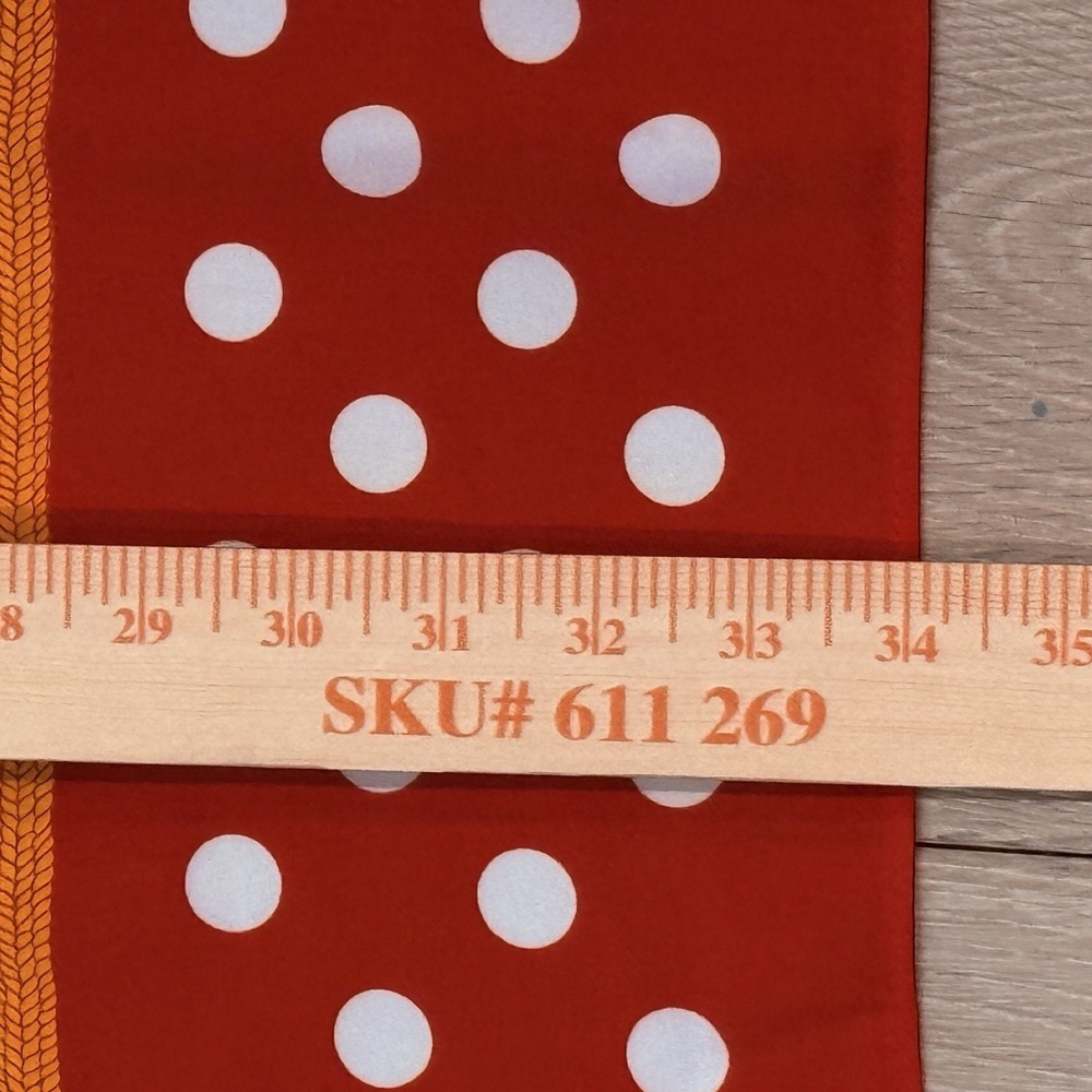 Vintage Square Silky Scarf-Red/White Polka Dots-Gold Interior Border-34x36 MOD - Picture 4 of 5